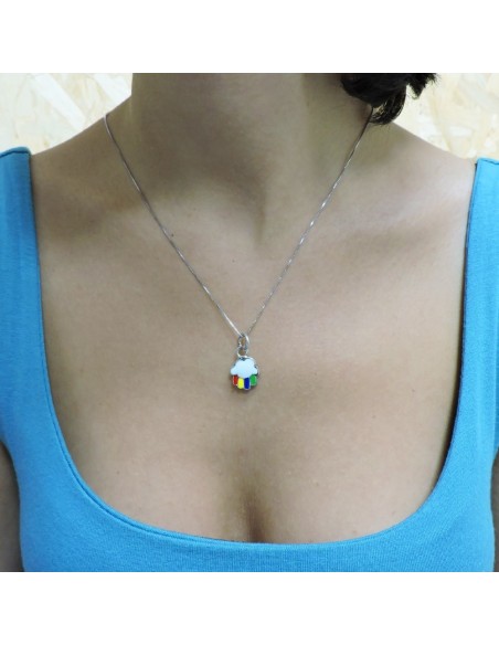 925 Sterling Silver Cloud with Rainbow Necklace