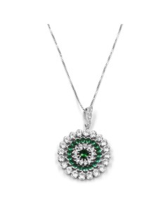 Sterling Silver Necklace with Round Pendant with Green...