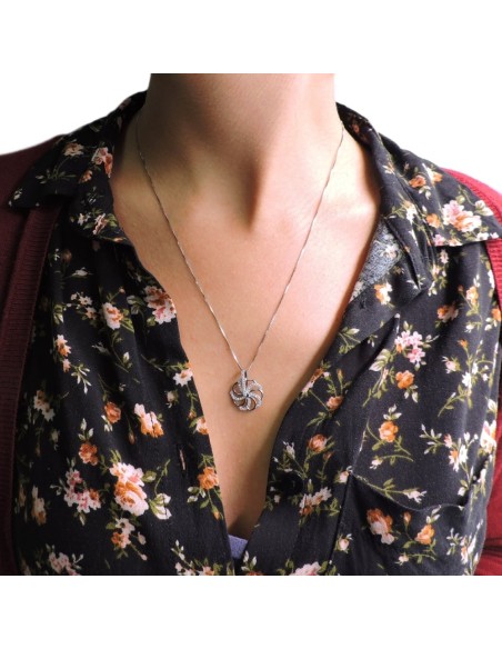 Sterling Silver Pinwheel Necklace with White Zircons