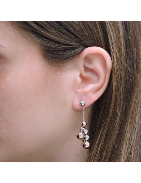 Ball Cluster Pendant Earrings Bicolor 925 Sterling Silver