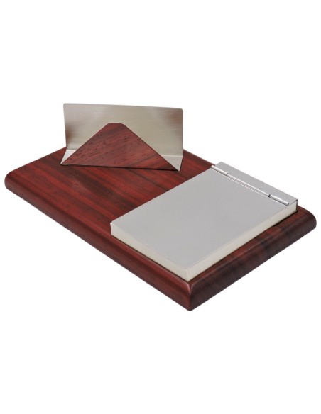 Business Card Holder and Block Notes Set in Sterling Silver and Cherry Wood