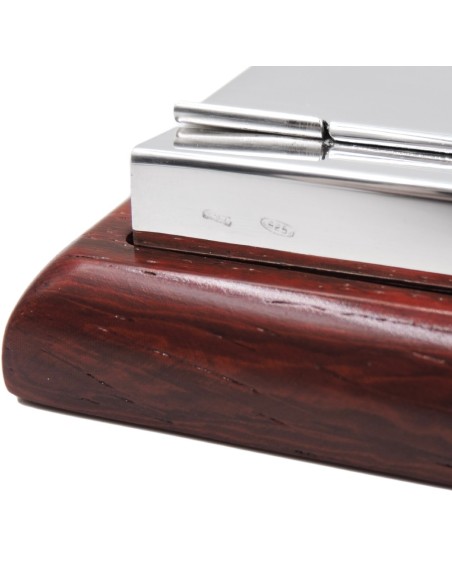 Porta Biglietti da Visita con Block Notes in Argento 925 e Legno Ciliegio
