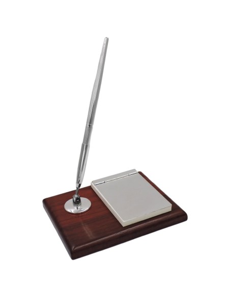 Block Notes and Pen Desk Set in Sterling Silver and Cherry Wood