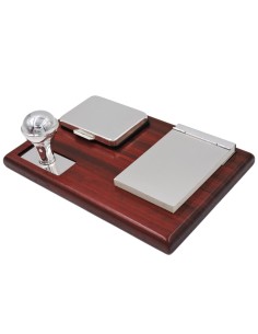 Set Timbro con Block Notes in Argento 925 e Legno Ciliegio